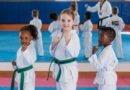 Taekwondo student demonstrating the green belt form Taegeuk Sam Jang stance and technique