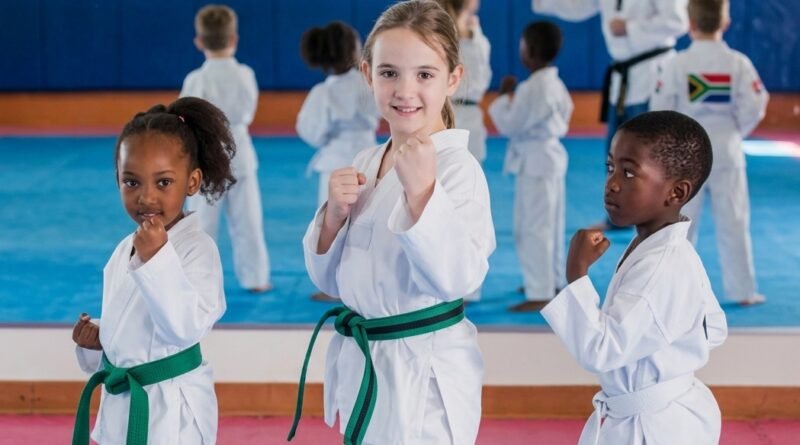 Taekwondo student demonstrating the green belt form Taegeuk Sam Jang stance and technique